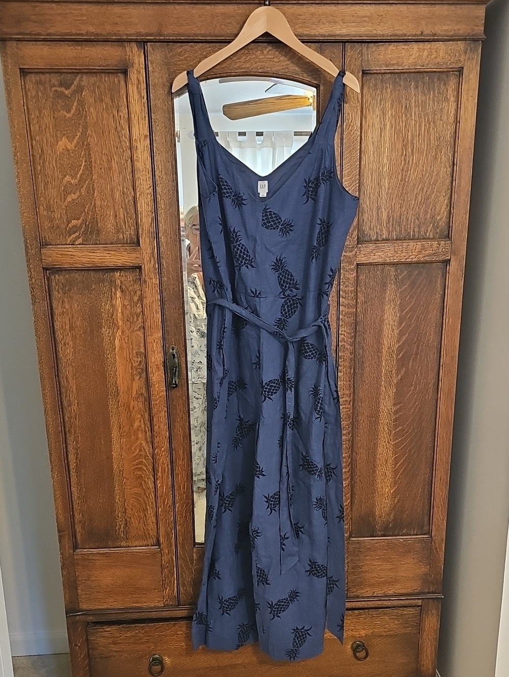 GAP Navy Jumpsuit with Black Pineapple Print and Tie